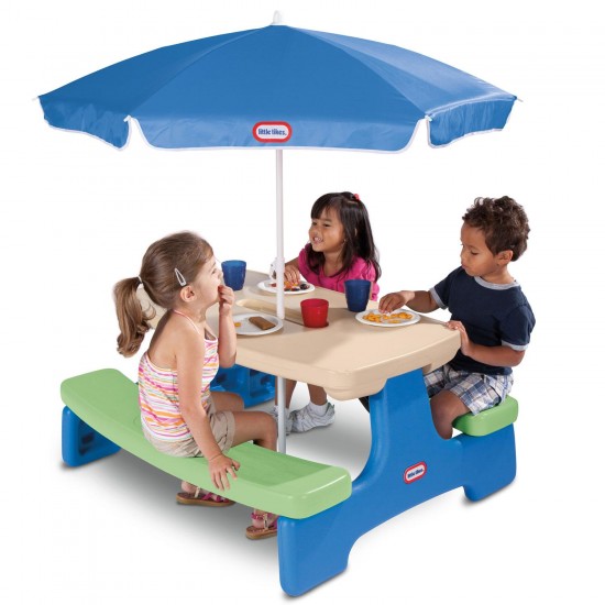 Little Tikes Ride-ons Easy Store™ Picnic Table with Umbrella - Blue\Green